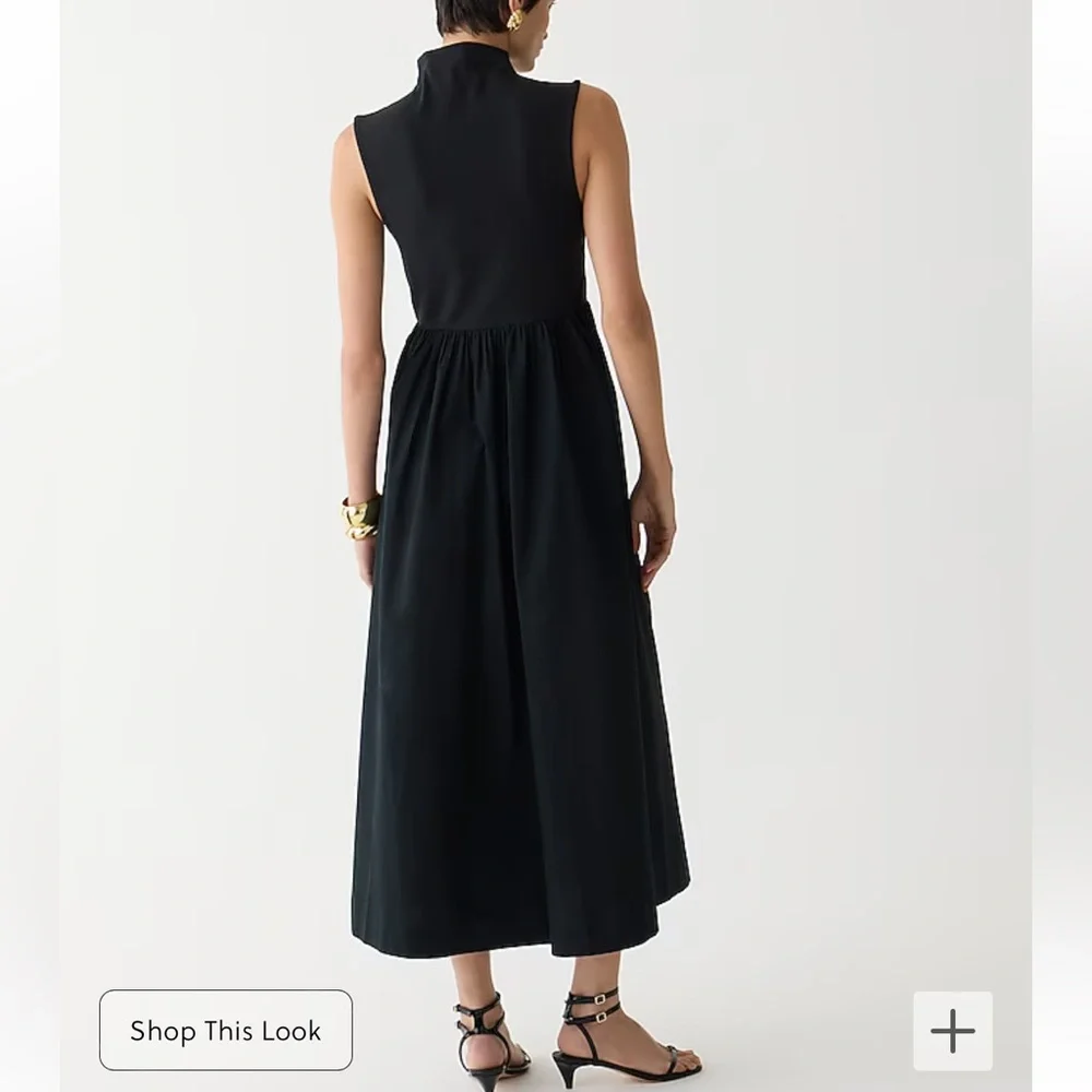 J. Crew Bestseller Mockneck Dress with Poplin Skirt Black Various BY263 - Picture 4 of 13